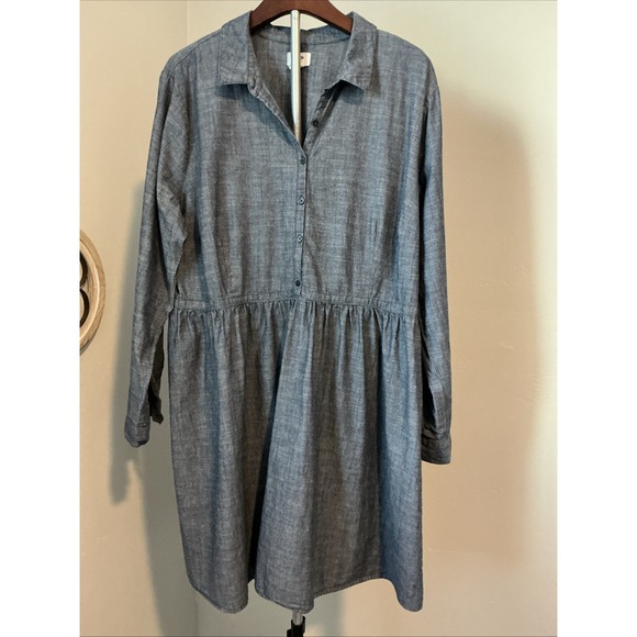 Old Navy Chambray Shirt Dress Sz XXL Blue Denim Belted Cotton Preppy Fall Office - Picture 1 of 10